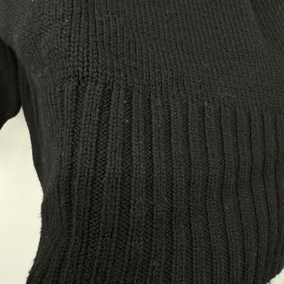 Kobi Halperin Wool Cardigan Large Black Open Long Puff Sleeves Fringe Trim Shrug - Picture 7 of 14